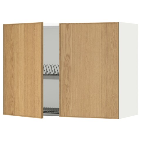 Навесной шкаф с посудной сушилкой, 2 дверец, белый/Экестад дуб 80×60 см IKEA METOD МЕТОД 492.255.93