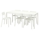 Стол и 6 стульев, белый/белый 120/180 см IKEA VANGSTA ВАНГСТА / JANINGE ЯН-ИНГЕ 694.830.34