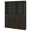 Стеллаж + глухие, стеклянные дверцы, 160x30x202 см, темно-коричневый под дуб IKEA BILLY БИЛЛИ, OXBERG ОКСБЕРГ 895.818.11