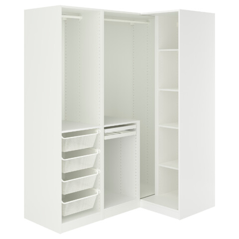 Гардероб угловой, белый, синий, 161, 111×201 см IKEA PAX ПАКС, FYRUDDEN 695.817.51
