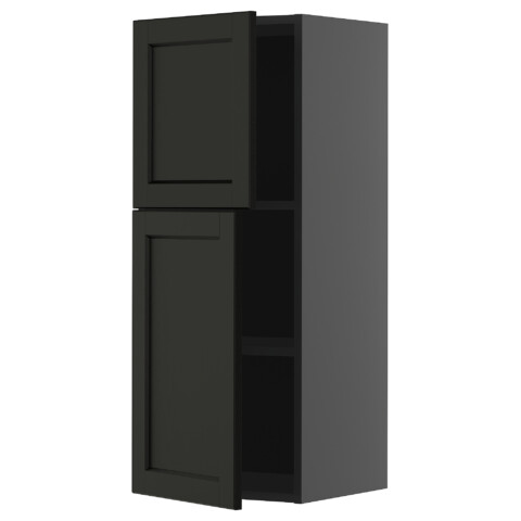 Навесной шкаф с полками, 2 дверцы, черно-серый, Lerhyttan черная морилка, 40×100 см IKEA METOD МЕТОД 795.890.11