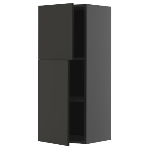 Навесной шкаф с полками, 2 дверцы, черно-серый, Nickebo матовый антрацит, 40×100 см IKEA METOD МЕТОД 495.894.42