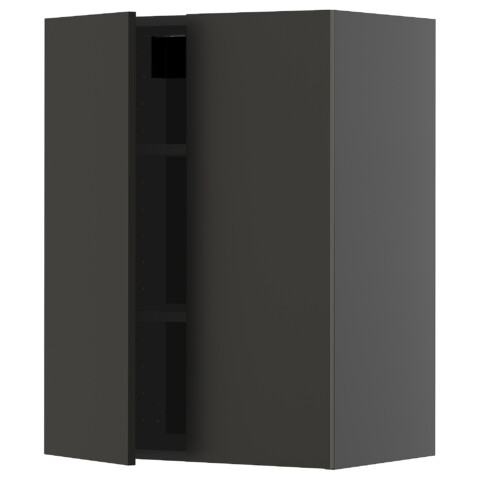 Навесной шкаф с полками, 2 дверцы, черно-серый, Nickebo матовый антрацит, 60×80 см IKEA METOD МЕТОД 095.875.48