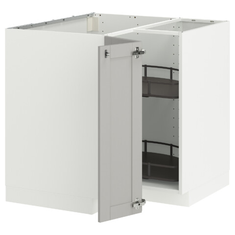 Угловой Напольный шкаф с вращающейся секцией, белый, Lerhyttan светло-серый, 88×88 см IKEA METOD МЕТОД 995.846.92