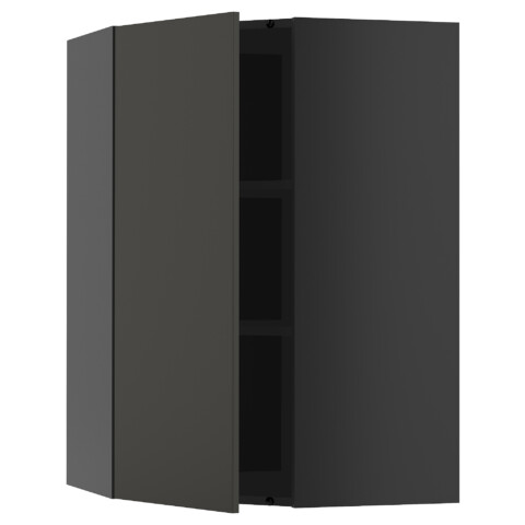 Угловой навесной шкаф с полками, черно-серый, Nickebo матовый антрацит, 68×100 см IKEA METOD МЕТОД 995.875.44